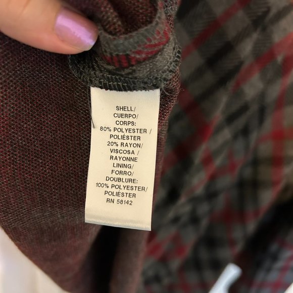 Sleeveless Gray and Red Plaid Dress - size 14P - Picture 6 of 7